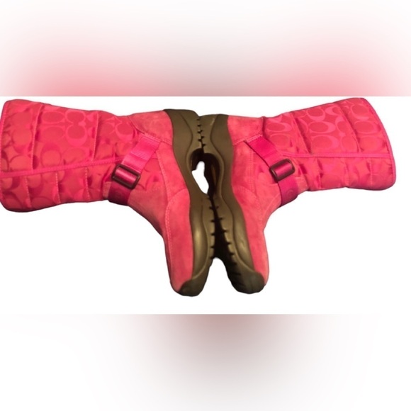 Coach Boots Sandi Dark Pink Mid Calf Signature Quilted Suede 6.5 Ankle Buckle - Picture 3 of 11